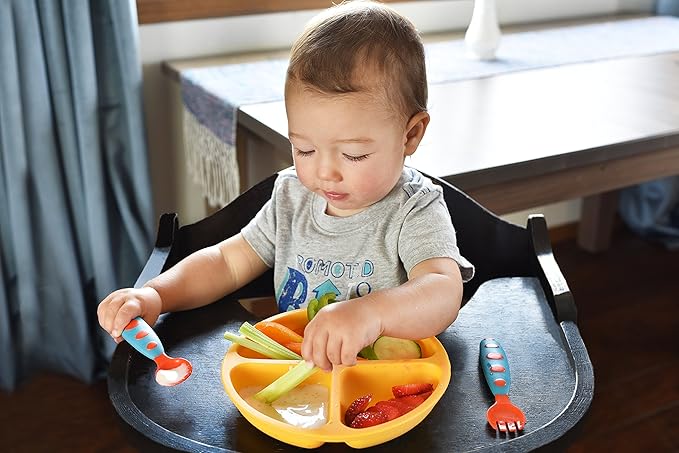 PandaEar Divided Unbreakable Silicone Baby and Toddler Plates - 3 Pack - Non-Slip - Microwave Safe - Silicone (Blue Green Yellow)