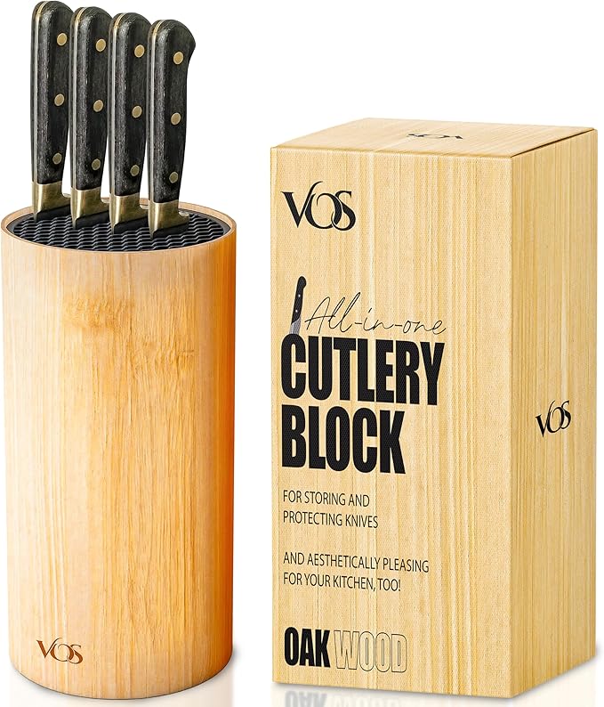 Vos Universal Knife Block - Countertop Knife Block Without Knives - Knife Holder with Non-Slip Base Sturdy Knife Organizer - Space Saving Knife Stand, Sleek & Modern Knife Rack - Bamboo