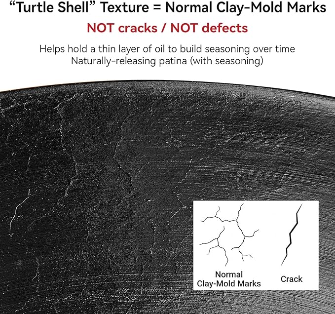WANGYUANJI 12.6” Cast Iron Wok with Glass Lid – Traditional Round Bottom Chinese Wok for Gas Stove & Open Flame (Wok Ring Required) – Uncoated Clay-Mold “Turtle Shell” Texture – Seasoning Needed