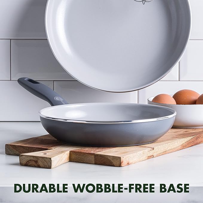 GreenPan Dover Healthy Ceramic Nonstick, 8" Frying Pan Skillet, PFAS-Free, Dishwasher Safe, Comfort Grip Handle, Grey (Pack of 4)
