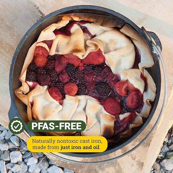 Lodge Pre-Seasoned Yellowstone Stamped Cast Iron Cookware - Use in the Oven, on the Stove, on the Grill, or Over a Campfire - Power Y 8 Quart Dutch Oven