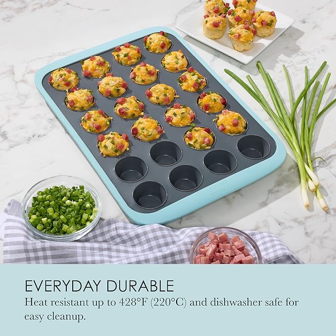 Chicago Metallic 24-Cup Silicone Muffin Pan, Nonstick Bakeware with Wire-Reinforced Rim, BPA-Free Food-Grade Silicone, Oven Safe to 428°F, Dishwasher Safe, Easy Cupcake Release
