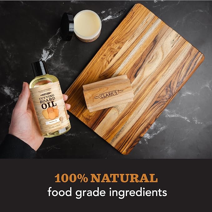 CLARK'S Mineral Oil - 12 oz Food Grade Conditioner for Wood Cutting Board, Cutting Board Oil for Butcher Block, Marble & Soapstone, Lubricant for Knife, Meat Grinder - Made in USA