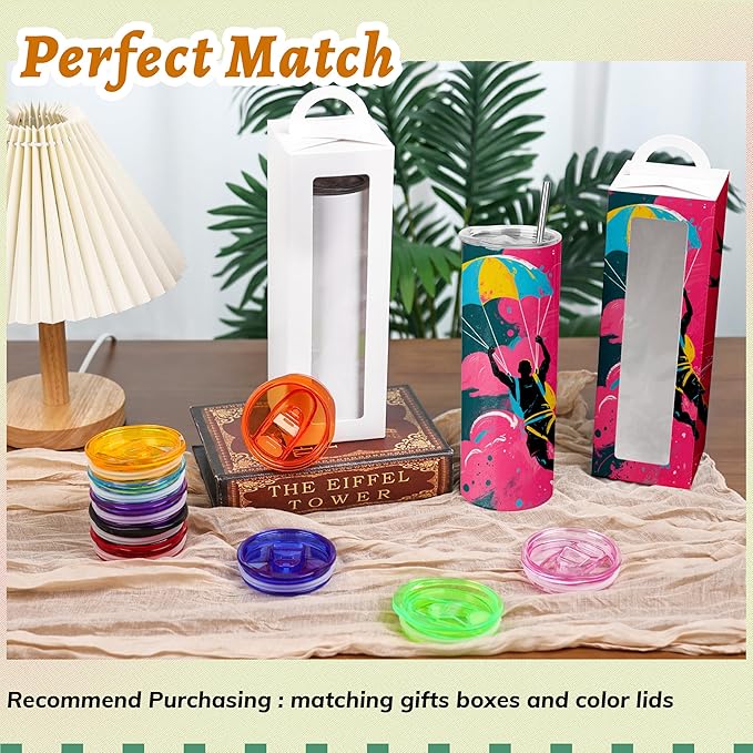 Joyclub 16 Pack Sublimation Tumblers Blanks 20 oz Flat Edge Skinny Straight Sublimation Cups With Lids and Straws for Heat Press No Gift Boxes