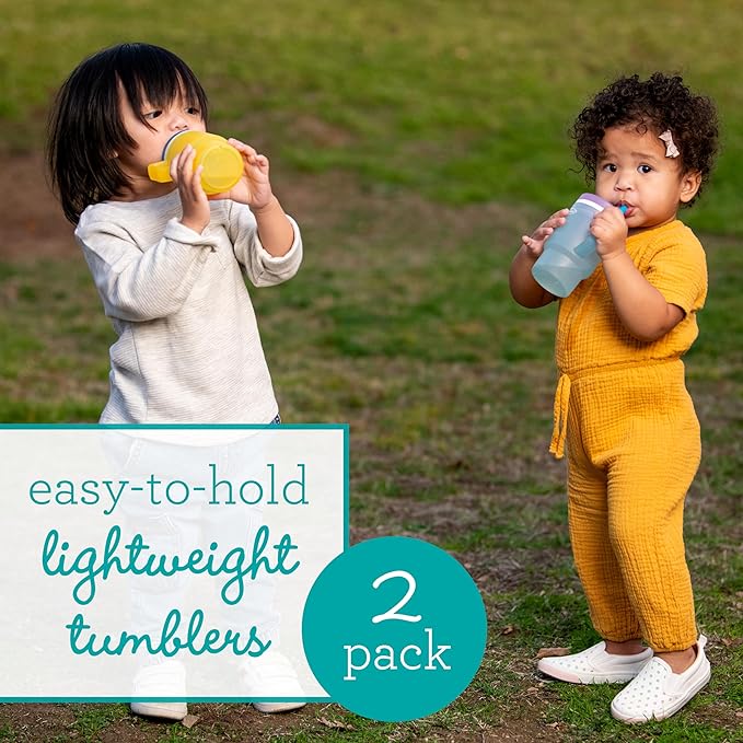 Infantino My 1st Tumbler, Durable Plastic Sippy Cup with Straw & Handle, Spill-Resistant, for On-the-Go, BPA-Free Transition Cup, Cool Breeze & Lemon Rizz, 2-Pack