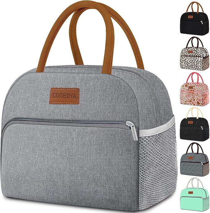 Coobiiya Lunch Bag Lunch Box for Women Men,Small Leak-proof Cute Lunch Tote Large Capacity Reusable Insulated Cooler Lunch Container for Work/Office/Picnic/Beach，Grey