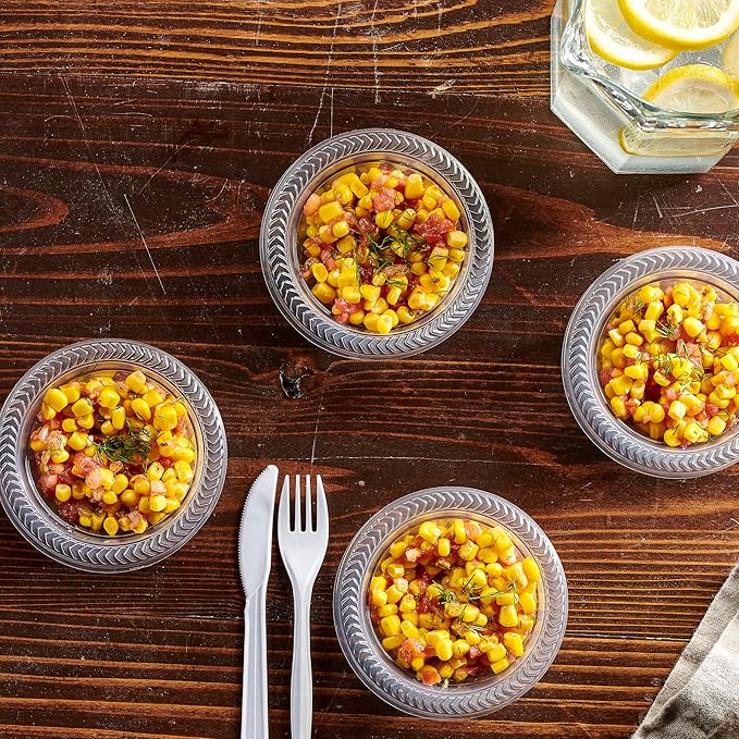PLASTICPRO 80 Pack Clear Plastic Soup Bowls 5 oz Durable Disposable Small Plastic Bowls for Parties Events BBQ