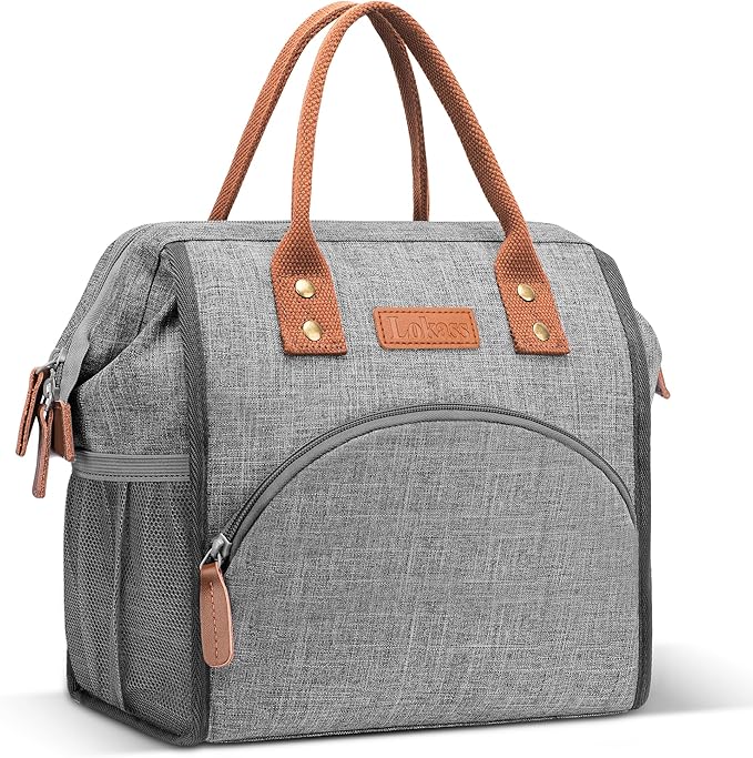 LOKASS Insulated Lunch Bag for Women & Men - Reusable 10 L Lunch Box for Women - Leakproof Tote Cooler Bag for Adults Work, Beach, Travel, Picnic (Grey)