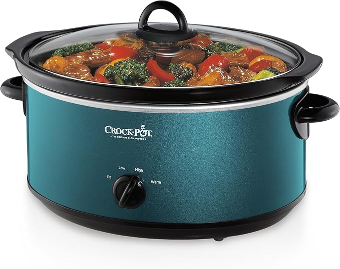 Crock-Pot 7-Quart Manual Slow Cooker, Family Size Serves 8+ People or Fits 6-lb Roast, Removable Stoneware with Warming Setting, Dishwasher Safe for Easy Cleanup, Turquoise