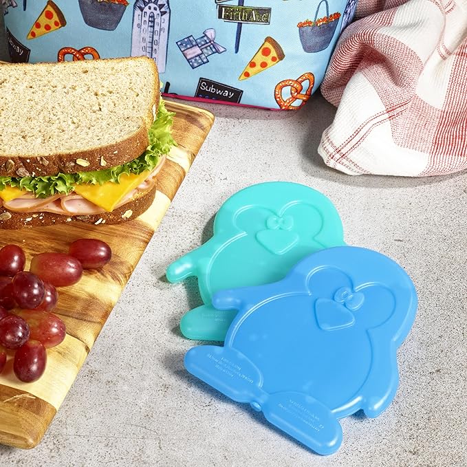 Fit & Fresh Cool Coolers Kids Lunch Box Ice Packs, Slim Ice Packs for Lunch Bags, Lunch Ice Packs Reusable-Multicolored, Set of 4 (Penguin)