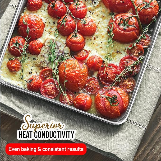 Eatex Aluminum Baking Sheet Set, 4 Pack Cookie Sheet Set, 9x13 Baking Pan Set, Warp Resistant Cookie Sheets for Baking Nonstick, Steel Baking Pans Set, Baking Sheets for Oven, Quarter Sheet Pan