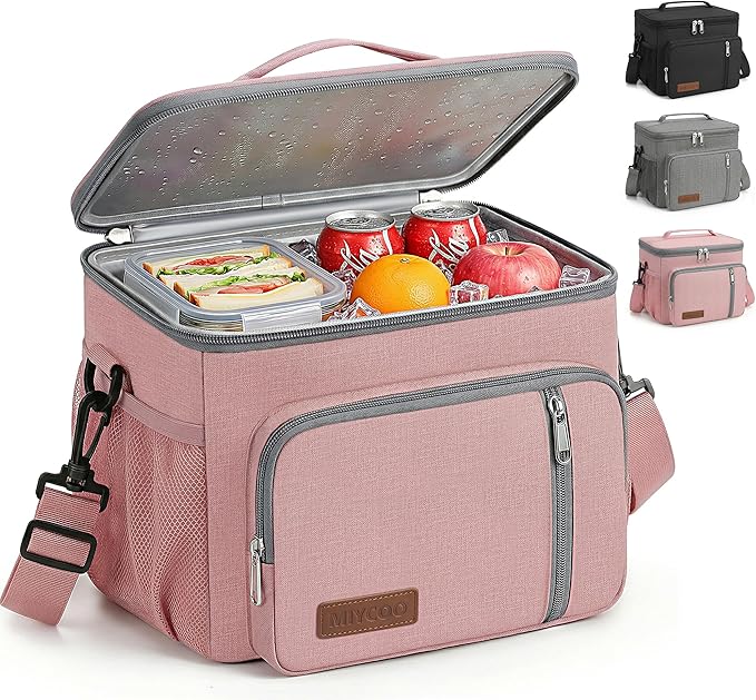 MIYCOO Lunch Box Lunch Bag for Women - Insulated LunchBox Leakproof Cooler Tote, Reusable Soft Bag with Shoulder Strap for Work, Picnic, Beach & Travel, 12-Can (9L) - Pink