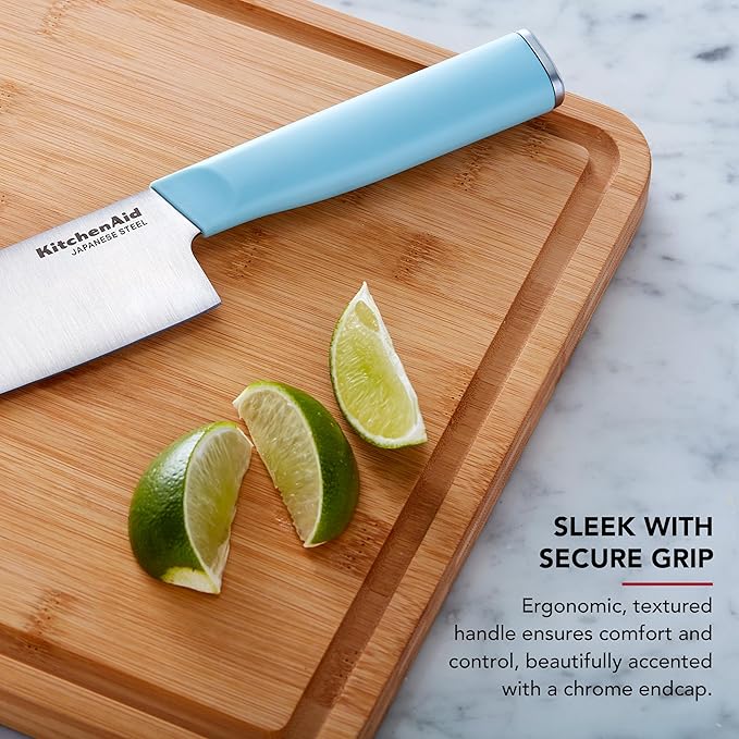 KitchenAid Classic Chef Knife with Custom-Fit Blade Cover, Sharp Kitchen Knife, High-Carbon Japanese Stainless Steel Blade, 8 Inch, Blue
