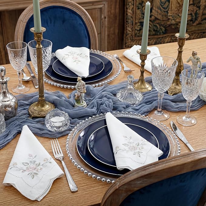 KIRE 200PCS Blue Plastic Plates with Silver Rim - Navy Blue Plastic Plates Include 100 Dinner & Dessert Plate - Heavy Duty Dark Blue Disposable Plate for Passover/Parties/Wedding