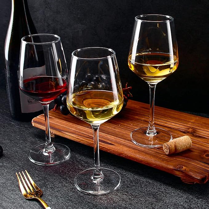 Wine Glasses Set of 6, 12oz Clear Red/White Wine Glasses, Long Stem Glasses for Party, Wedding and Home