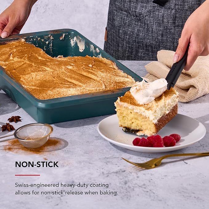 KitchenAid Nonstick Swiss Engineered Aluminized Steel Cake Pan, Dishwasher Safe, Agave, 9 x 13 Inch