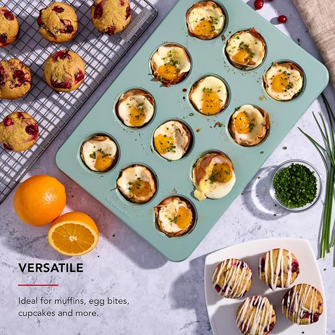 KitchenAid Nonstick Swiss Engineered Aluminized Steel Muffin Pan, Dishwasher Safe, 12 Cup, Cardamom