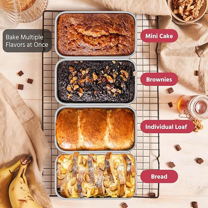 E-far Mini Loaf Pan Set of 3, Small Stainless Steel Bread Baking Pans for Oven, 6.3 x 3.5 Inch Tiny Meatloaf Pans for Homemade Bread Pound Cake Brownies, Non-toxic & Dishwasher Safe