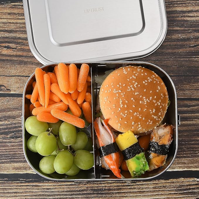 UPTRUST Leak Proof Stainless Steel Lunch Food Container, Large Bento Boxes Metal Lunch Box for Kids or Adults - Lockable Clips (1400ML/47oz)