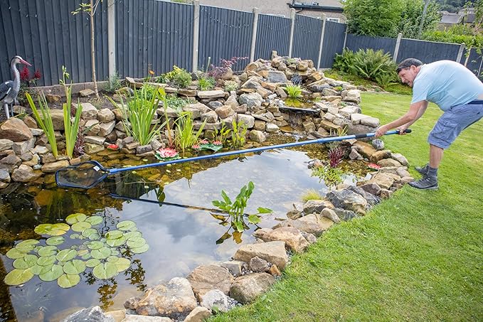 PondH2o Heavy Duty Pond Net for Skimming Water Garden Koi Fish Pond with Telescopic Pole That Extends to 9' 8'', Remove Debris or Catch Fish for Backyard Pond or Pools