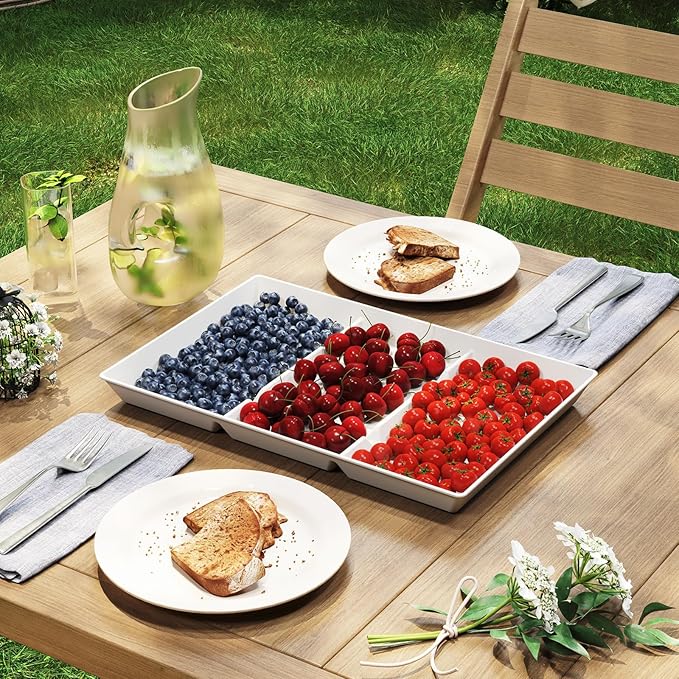 Lifewit Serving Tray Divided for Party Supplies, 6 PCS 15" x 10" Plastic Platters for Serving Food, White Reusable Tray for Veggie, Snack, Fruit, Cookies, Desserts in Kitchen/Pantry