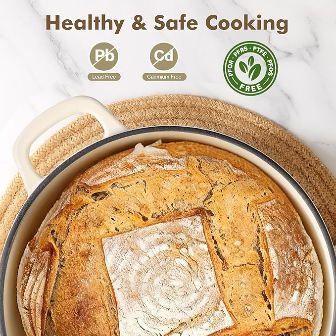 SENSARTE Enameled Cast Iron Dutch Oven Pot with Lid 6.5 Quart Heavy-Duty Round Dual Handles Kitchen Pot with Cotton Potholders & Silicone Trivet, Pot for Bread Baking, Stews, Braising, Roasting, Oven Safe up to 500°F, White