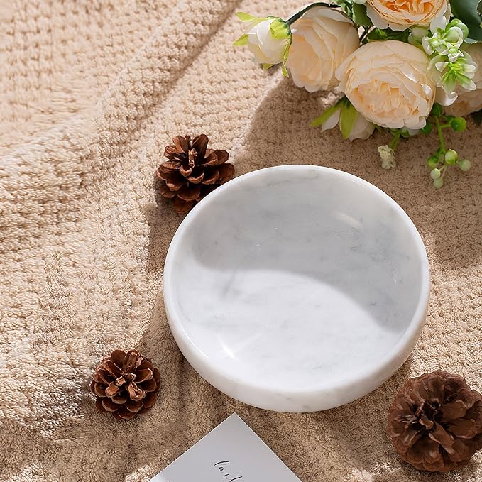 5.91'' Large Decorative Bowl, Natural Marble Decorative Bowls for Home Decor, Key Bowl, Large Incense Burner, Smudge Bowl, Coffee Tables Centerpiece, Soap Serving Bowl