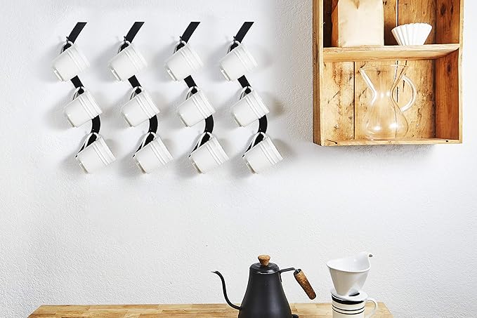 Coffee Mug Wall Rack - Metal Mug Racks for Wall - Unique S Curve Design - Coffee Cup Hanging Holder - Teacup and Mason Jar Hanger Display Holder