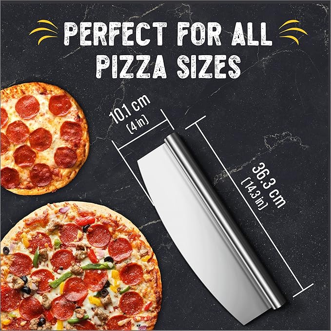 Checkered Chef Pizza Cutter Rocker Blade 14" - Sharp Stainless Steel Rocker Knife with Plastic Blade Sheath, Dishwasher Safe, Outdoor Pizza Oven Accessories