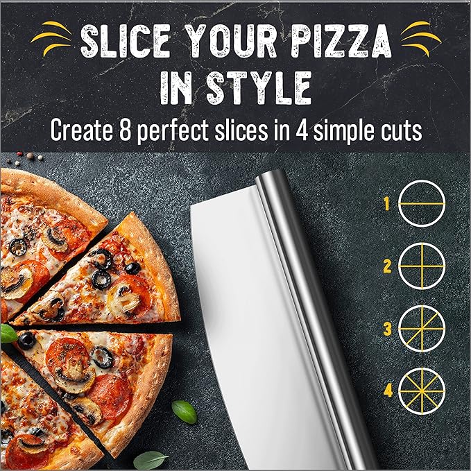 Checkered Chef Pizza Cutter Rocker Blade 14" - Sharp Stainless Steel Rocker Knife with Plastic Blade Sheath, Dishwasher Safe, Outdoor Pizza Oven Accessories