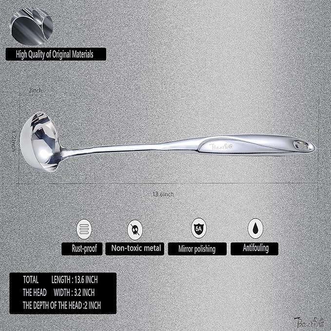 High Grade Soup Ladle, Cooking Ladle for Soup, Heat-proof Design of Hollow Handle, Gift for Family（4ouce/13.5 Inch)