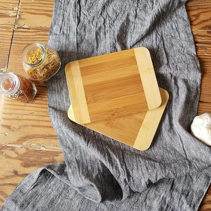 Lipper International Bamboo Wood Two-Tone Kitchen Cutting and Serving Board, Small, 8" x 6" x 5/16", Set of 2