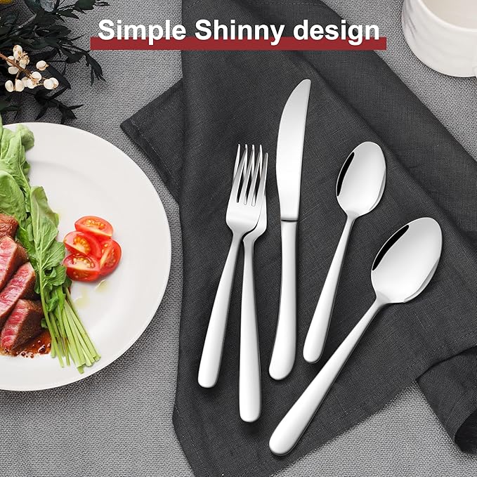 E-far Heavy Duty Silverware Set for 4, 20-Piece Stainless Steel Flatware Cutlery Set, Heavy Weight Metal Tableware Eating Utensils for Home Restaurant Weddings, Mirror Polished & Dishwasher Safe