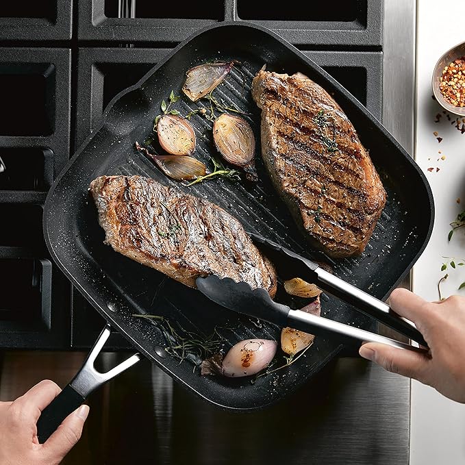 KitchenAid 84808 Hard Anodized Nonstick Square Grill Pan/Griddle with Pour Spouts, 11.25 Inch - Onyx Black