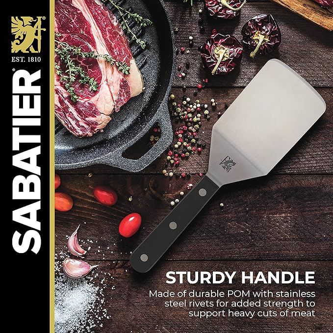 Sabatier Triple Rivet Stainless Steel Wide Turner, 9.65-Inch, Black,5154549