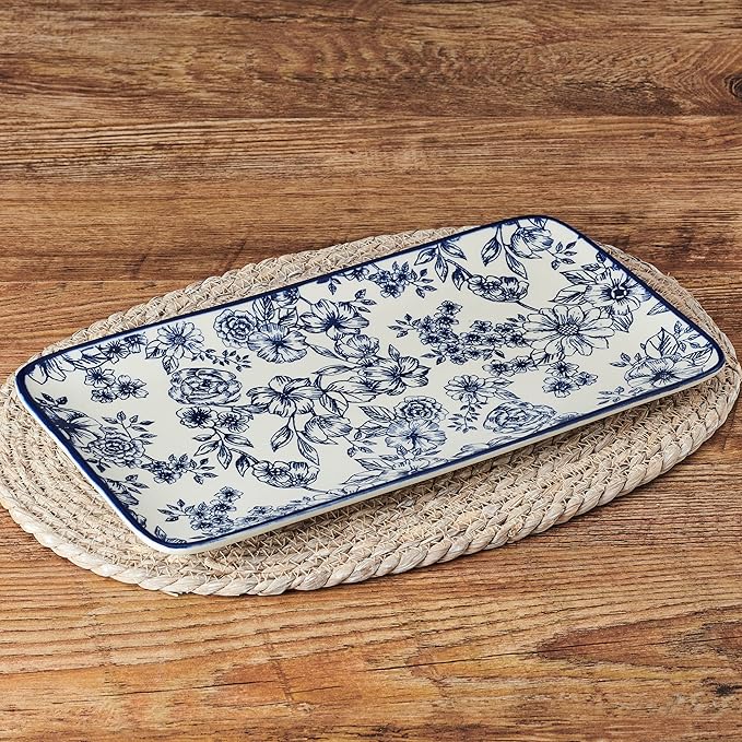 Pfaltzgraff Gabriela Blue Floral Rectangle Platter, 14.75 Inch (Pack of 6)