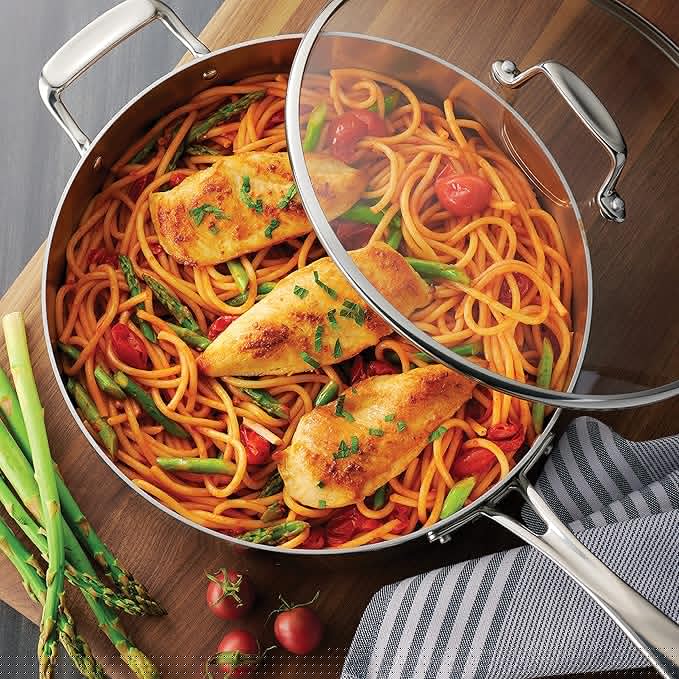 Tramontina Tri-Ply Clad Stainless Steel 12-Piece Cookware Set with Glass Lids, Pots and Pans Kitchen Set, Induction-Ready, Dishwasher-Safe, NSF-Certified