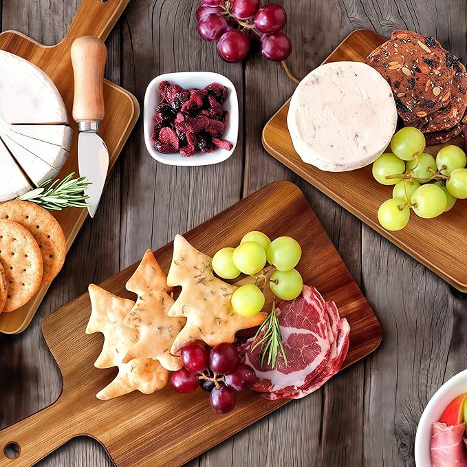 Acacia Wood Cutting Board with Handle, 16x8 Inch Large Kitchen Chopping Board for Meat and Cheese, Butcher Block Serving Tray for Charcuterie, Bread and Fruit